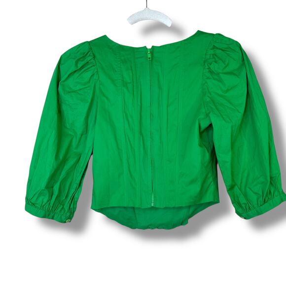 Jason Wu Green Bustier Corset Cropped Puff Sleeve Cotton Square Neck Top XS - Picture 3 of 5